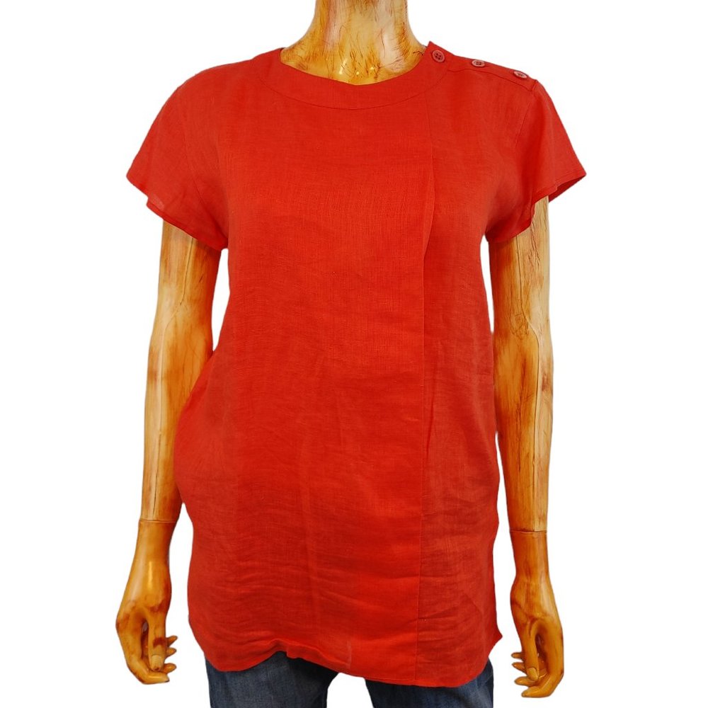 GIORGIO ARMANI cap sleeve tomato red linen shirt
